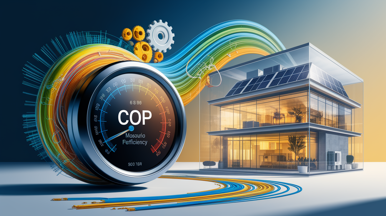 A conceptual illustration representing Measuring Efficiency: COP Explained. Visualize the main ideas: . Creative but clear representation of the concept. Style: photorealistic. high quality, detailed, professional, clean composition, good lighting, sharp focus, well-composed. high quality, professional, detailed, well-composed