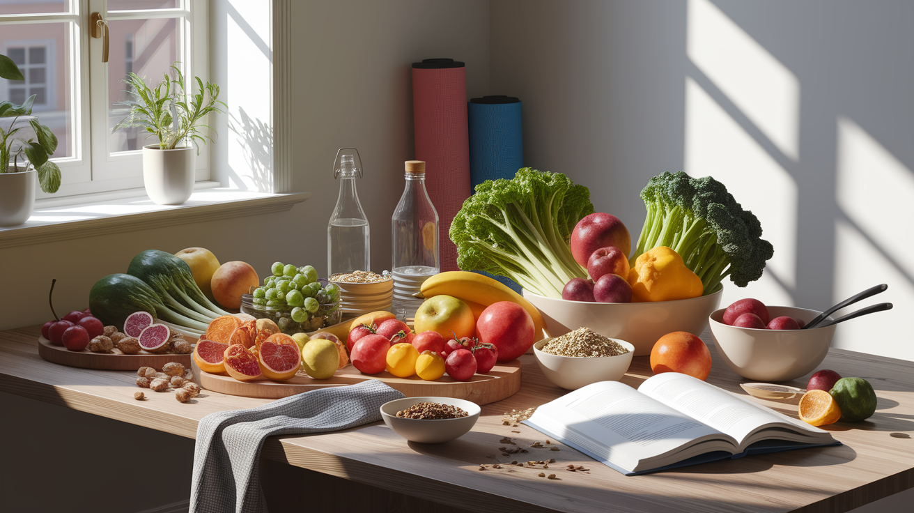 A conceptual illustration representing Dietary and Lifestyle Sparks: Everyday Triggers. Visualize the main ideas: . Creative but clear representation of the concept. Style: photorealistic. high quality, detailed, professional, clean composition, good lighting, sharp focus, well-composed. high quality, professional, detailed, well-composed