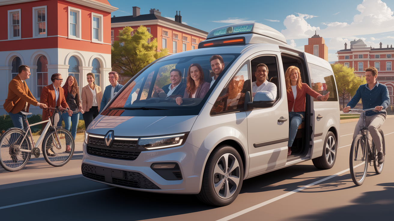A conceptual illustration representing Ride-Sharing and Volunteer Driver Programs. Visualize the main ideas: . Creative but clear representation of the concept. Style: photorealistic. high quality, detailed, professional, clean composition, good lighting, sharp focus, well-composed. high quality, professional, detailed, well-composed