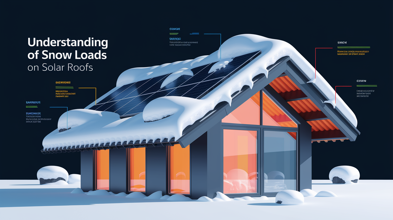 A conceptual illustration representing Understanding Snow Loads on Solar Roofs. Visualize the main ideas: . Creative but clear representation of the concept. Style: Visual Theme: Clean, modern aesthetic with high contrast and vibrant energy. Emphasize the intersect. high quality, detailed, professional, clean composition, good lighting, sharp focus, well-composed. high quality, professional, detailed, well-composed