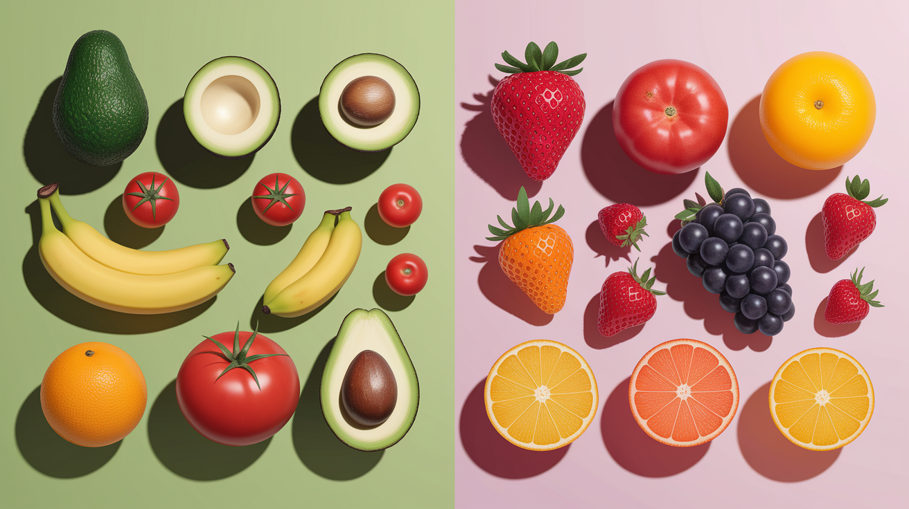 A side-by-side comparison visual for Climacteric vs Non-Climacteric Fruits â€“ Two Ripening Strategies. Show contrasting elements: . Use clear visual separation, possibly with split-screen or before/after layout. Style: photorealistic. high quality, detailed, professional, clean composition, good lighting, sharp focus, well-composed. high quality, professional, detailed, well-composed