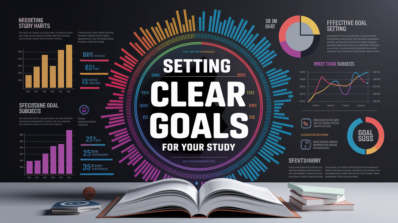 A clean, professional data visualization or infographic related to Setting Clear Goals for Your Study. Include elements like charts, graphs, or statistical representations. Focus on . Style: photorealistic. high quality, detailed, professional, clean composition, good lighting, sharp focus, well-composed. high quality, professional, detailed, well-composed