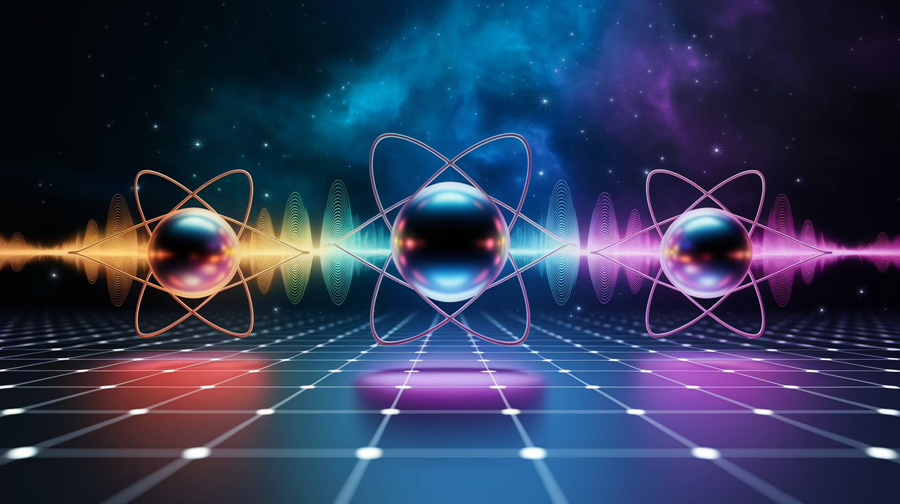 A conceptual illustration representing The Resonance Principle: Atoms as Perfect Oscillators. Visualize the main ideas: . Creative but clear representation of the concept. Style: photorealistic. high quality, detailed, professional, clean composition, good lighting, sharp focus, well-composed. high quality, professional, detailed, well-composed