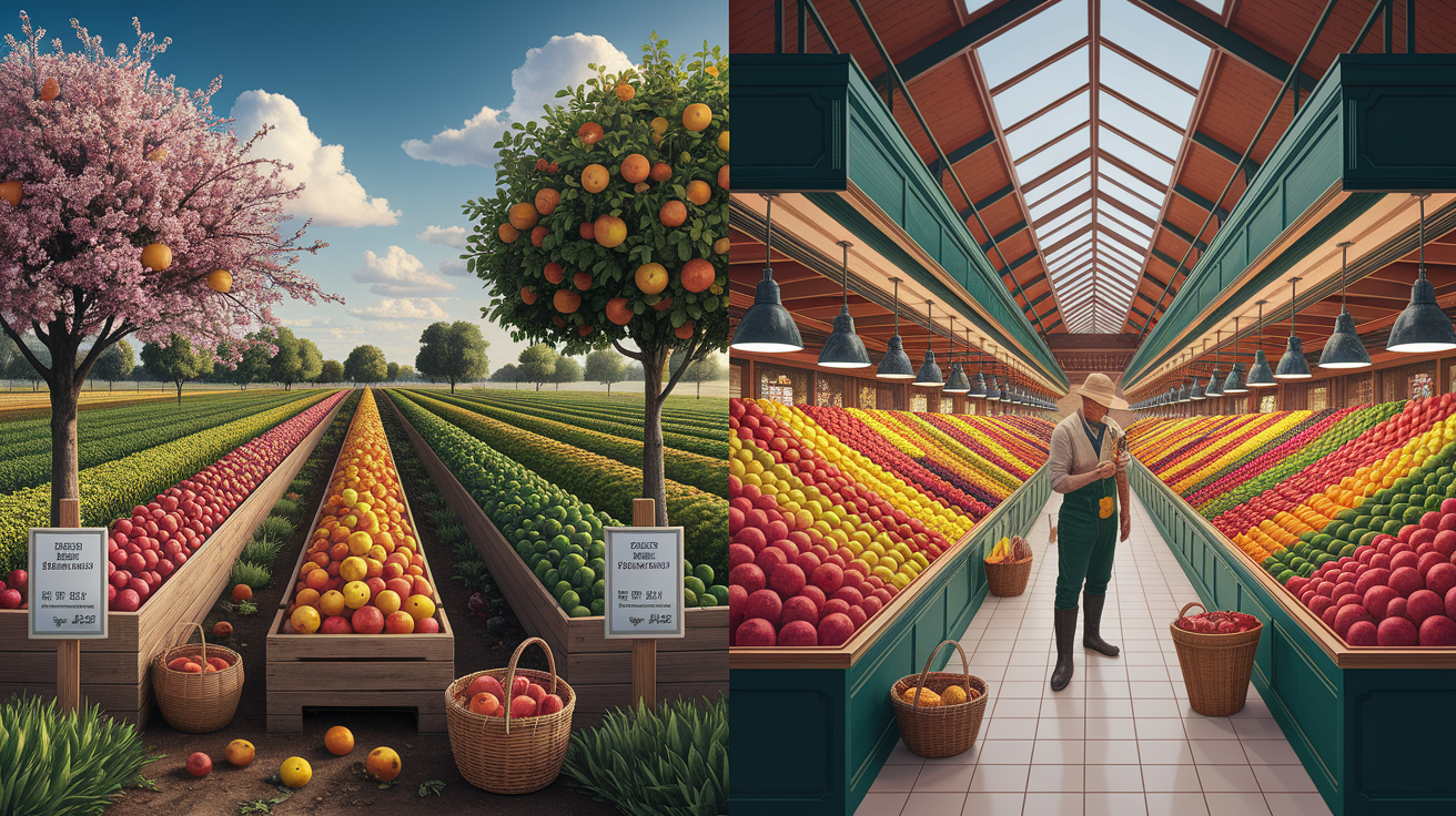 A conceptual illustration representing Managing Ripening â€“ Agricultural and Commercial Approaches. Visualize the main ideas: . Creative but clear representation of the concept. Style: photorealistic. high quality, detailed, professional, clean composition, good lighting, sharp focus, well-composed. high quality, professional, detailed, well-composed