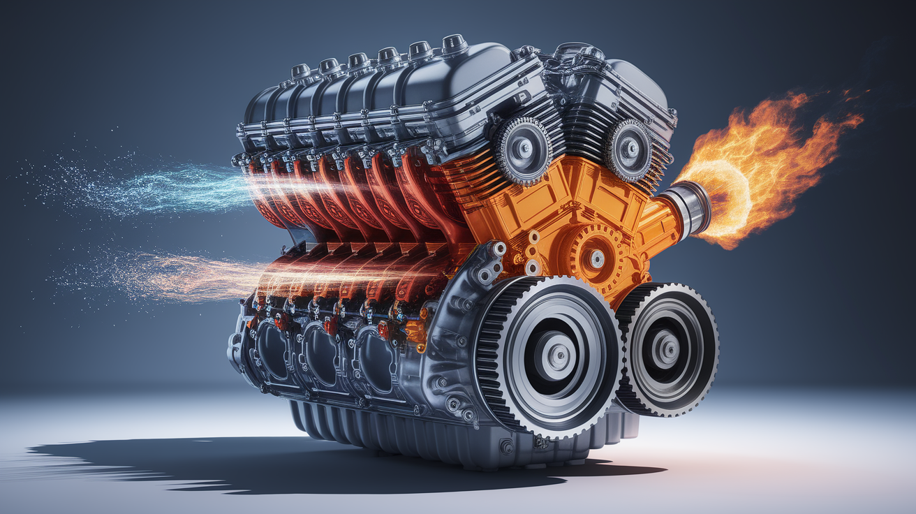 A conceptual illustration representing The Four-Stroke Power Cycle. Visualize the main ideas: . Creative but clear representation of the concept. Style: photorealistic. high quality, detailed, professional, clean composition, good lighting, sharp focus, well-composed. high quality, professional, detailed, well-composed