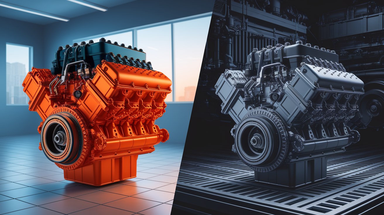 A side-by-side comparison visual for Spark vs Compression Ignition Engines. Show contrasting elements: . Use clear visual separation, possibly with split-screen or before/after layout. Style: photorealistic. high quality, detailed, professional, clean composition, good lighting, sharp focus, well-composed. high quality, professional, detailed, well-composed