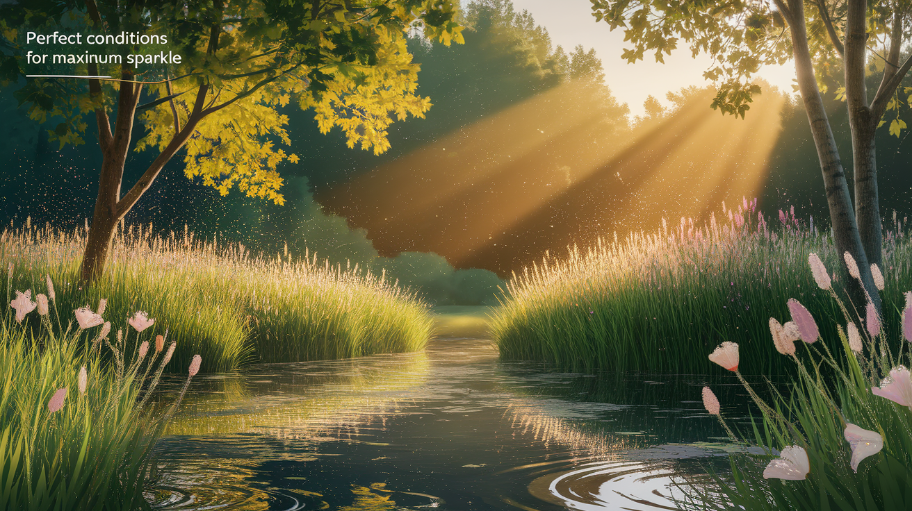 A conceptual illustration representing Perfect Conditions for Maximum Sparkle. Visualize the main ideas: . Creative but clear representation of the concept. Style: photorealistic. high quality, detailed, professional, clean composition, good lighting, sharp focus, well-composed. high quality, professional, detailed, well-composed