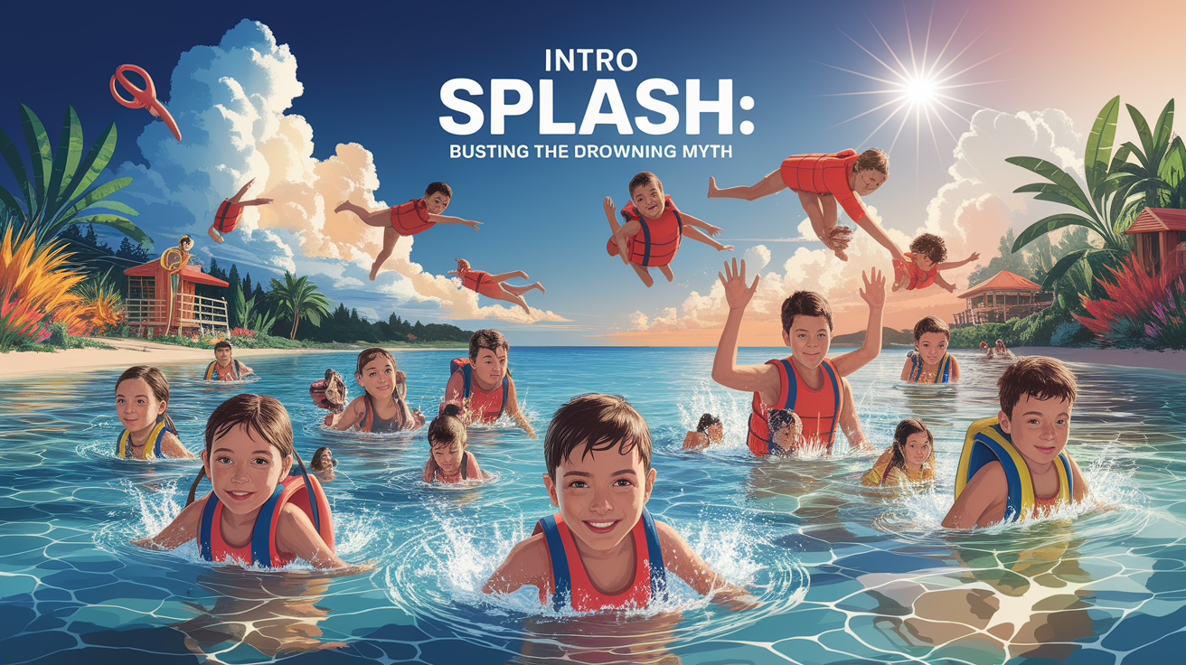 A conceptual illustration representing Intro Splash: Busting the Drowning Myth. Visualize the main ideas: . Creative but clear representation of the concept. Style: photorealistic. high quality, detailed, professional, clean composition, good lighting, sharp focus, well-composed. high quality, professional, detailed, well-composed