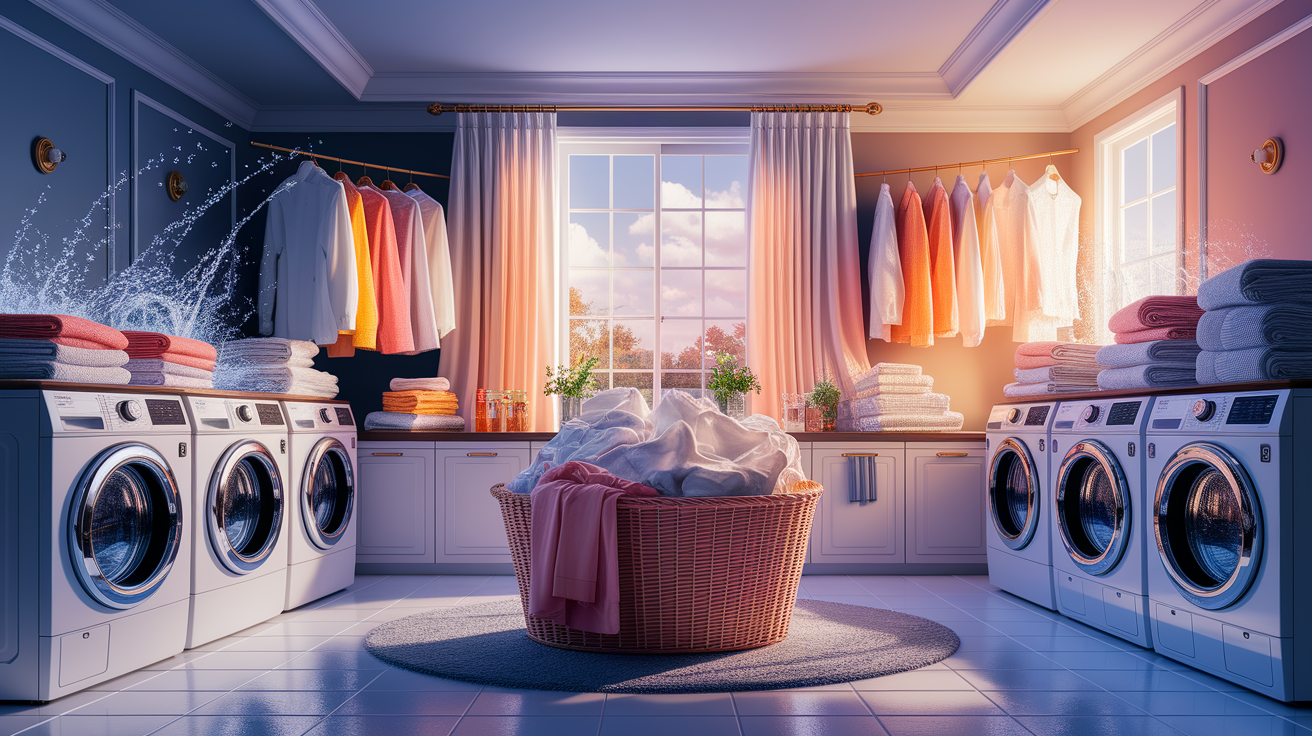 A conceptual illustration representing Washing and Drying Factors. Visualize the main ideas: . Creative but clear representation of the concept. Style: photorealistic. high quality, detailed, professional, clean composition, good lighting, sharp focus, well-composed. high quality, professional, detailed, well-composed