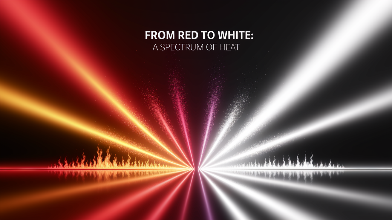 A conceptual illustration representing From Red to White: A Spectrum of Heat. Visualize the main ideas: . Creative but clear representation of the concept. Style: photorealistic. high quality, detailed, professional, clean composition, good lighting, sharp focus, well-composed. high quality, professional, detailed, well-composed