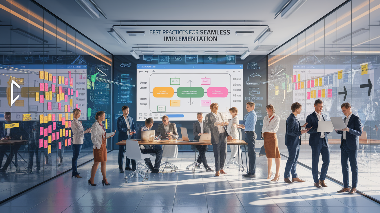 A conceptual illustration representing Best Practices for Seamless Implementation. Visualize the main ideas: . Creative but clear representation of the concept. Style: photorealistic. high quality, detailed, professional, clean composition, good lighting, sharp focus, well-composed. high quality, professional, detailed, well-composed