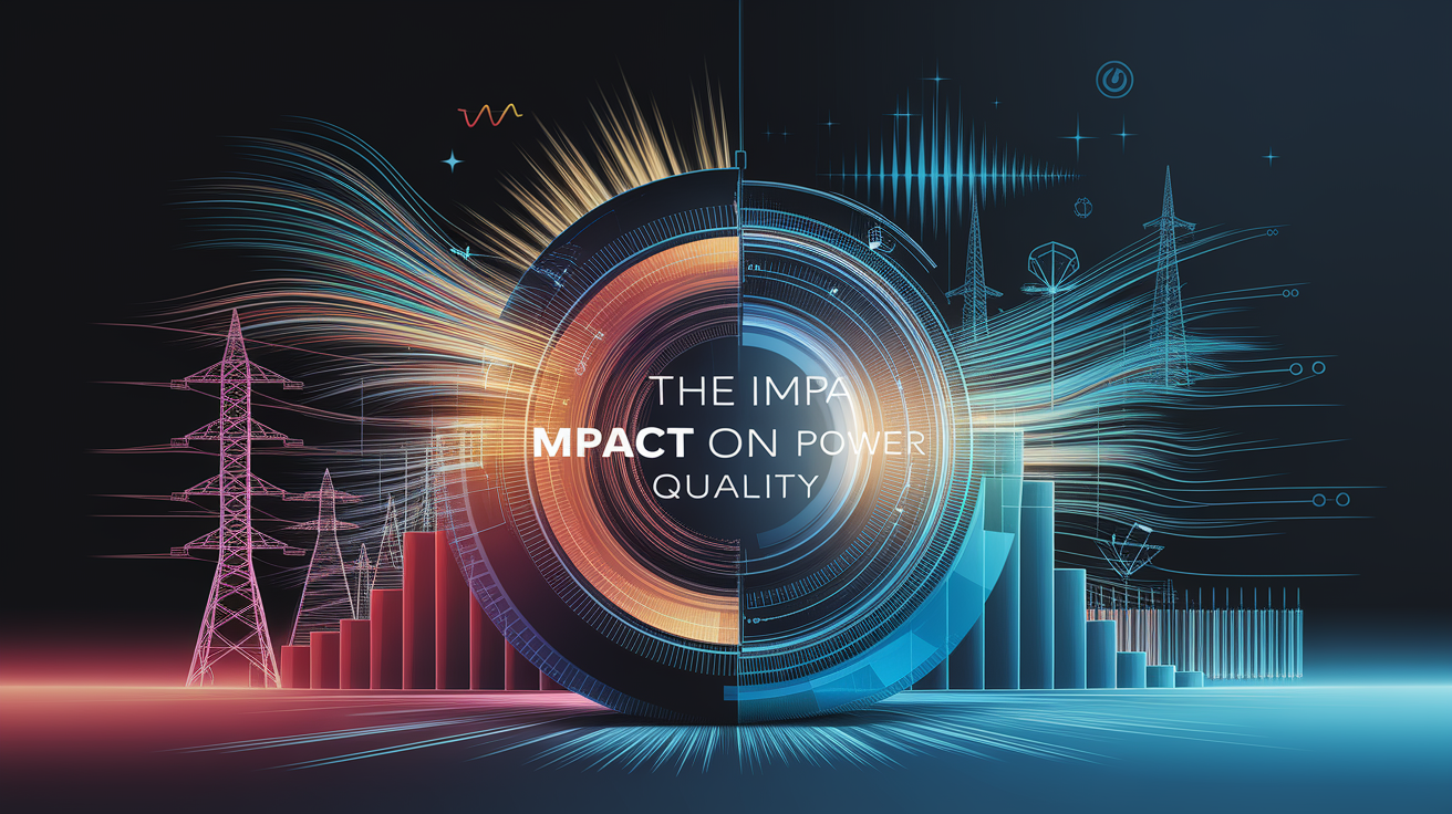 A conceptual illustration representing The Impact on Power Quality. Visualize the main ideas: . Creative but clear representation of the concept. Style: Visual Theme: Clean, modern aesthetic with high contrast and vibrant energy. Emphasize the intersect. high quality, detailed, professional, clean composition, good lighting, sharp focus, well-composed. high quality, professional, detailed, well-composed