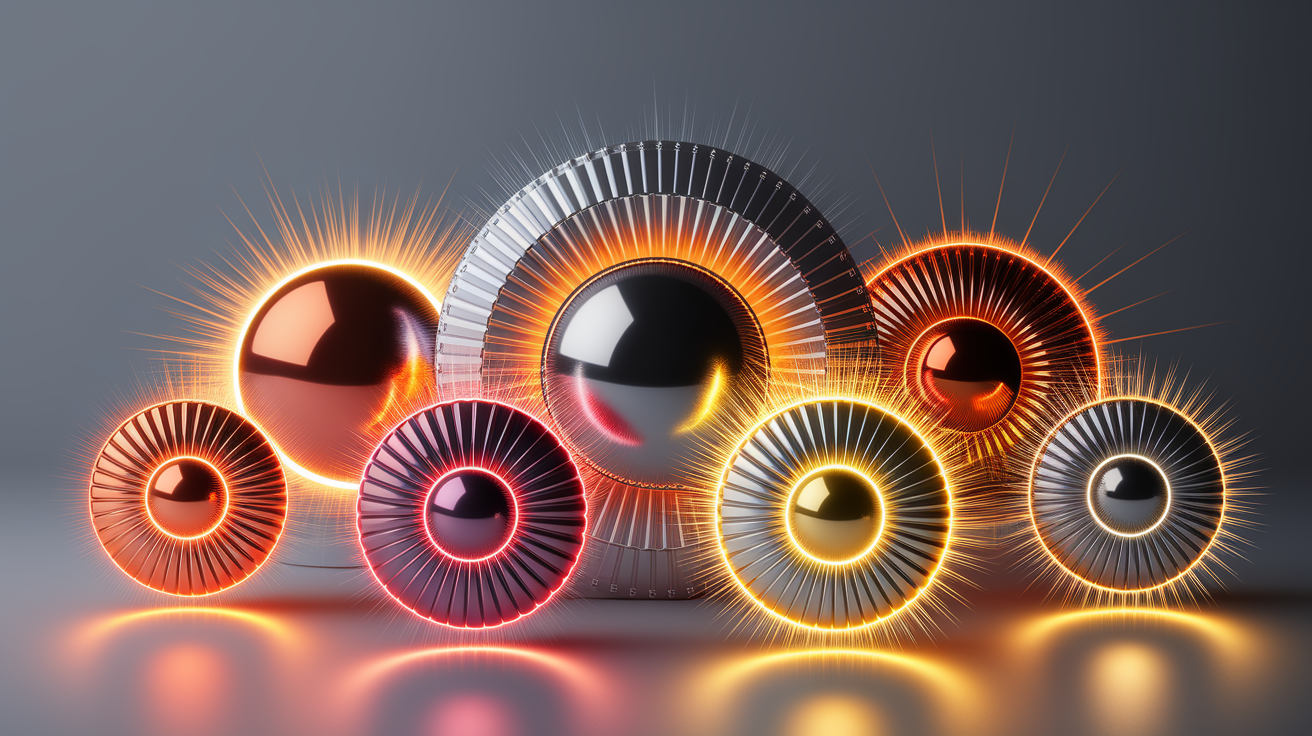 A conceptual illustration representing Why Different Metals Glow Differently. Visualize the main ideas: . Creative but clear representation of the concept. Style: photorealistic. high quality, detailed, professional, clean composition, good lighting, sharp focus, well-composed. high quality, professional, detailed, well-composed