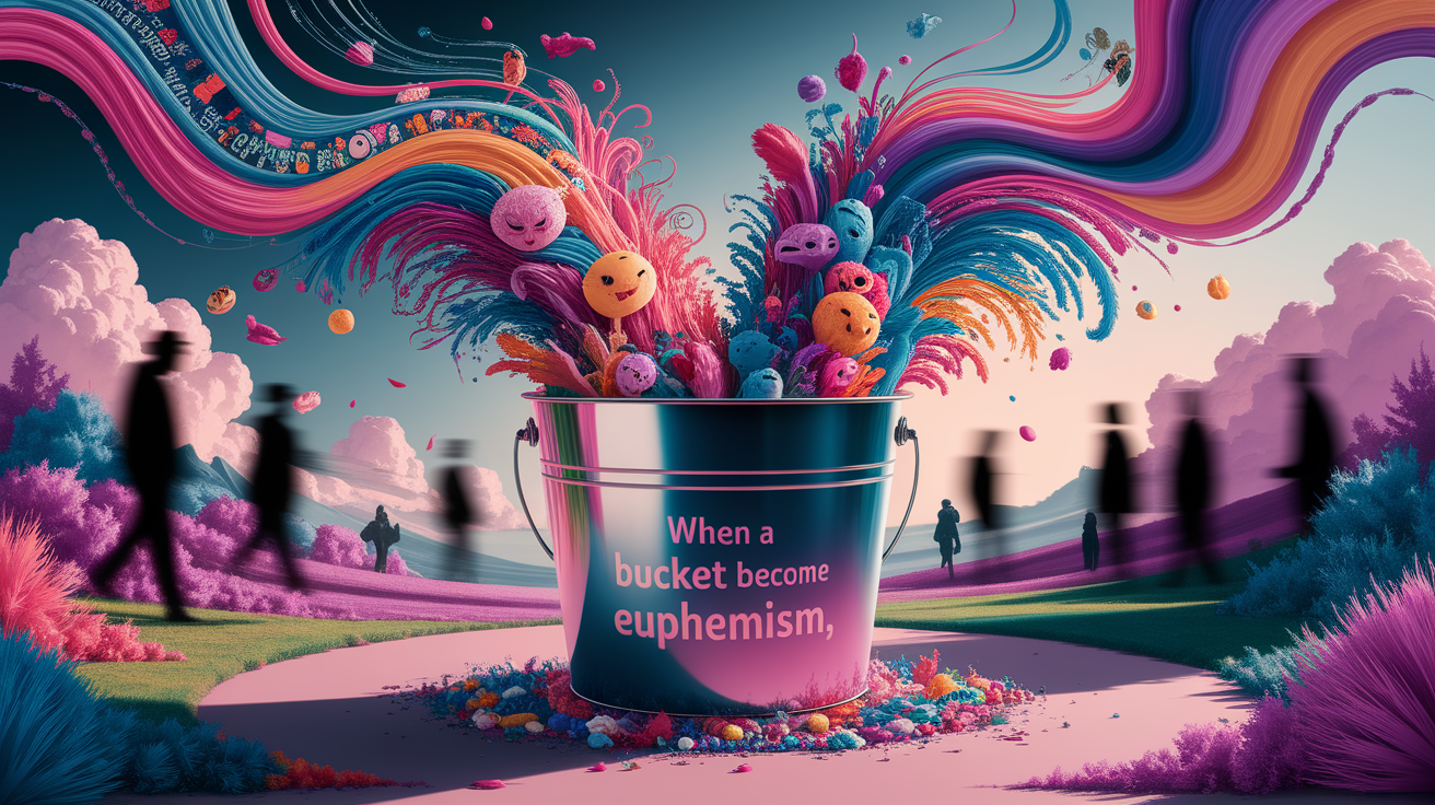 A conceptual illustration representing When a Bucket Becomes a Euphemism. Visualize the main ideas: . Creative but clear representation of the concept. Style: photorealistic. high quality, detailed, professional, clean composition, good lighting, sharp focus, well-composed. high quality, professional, detailed, well-composed