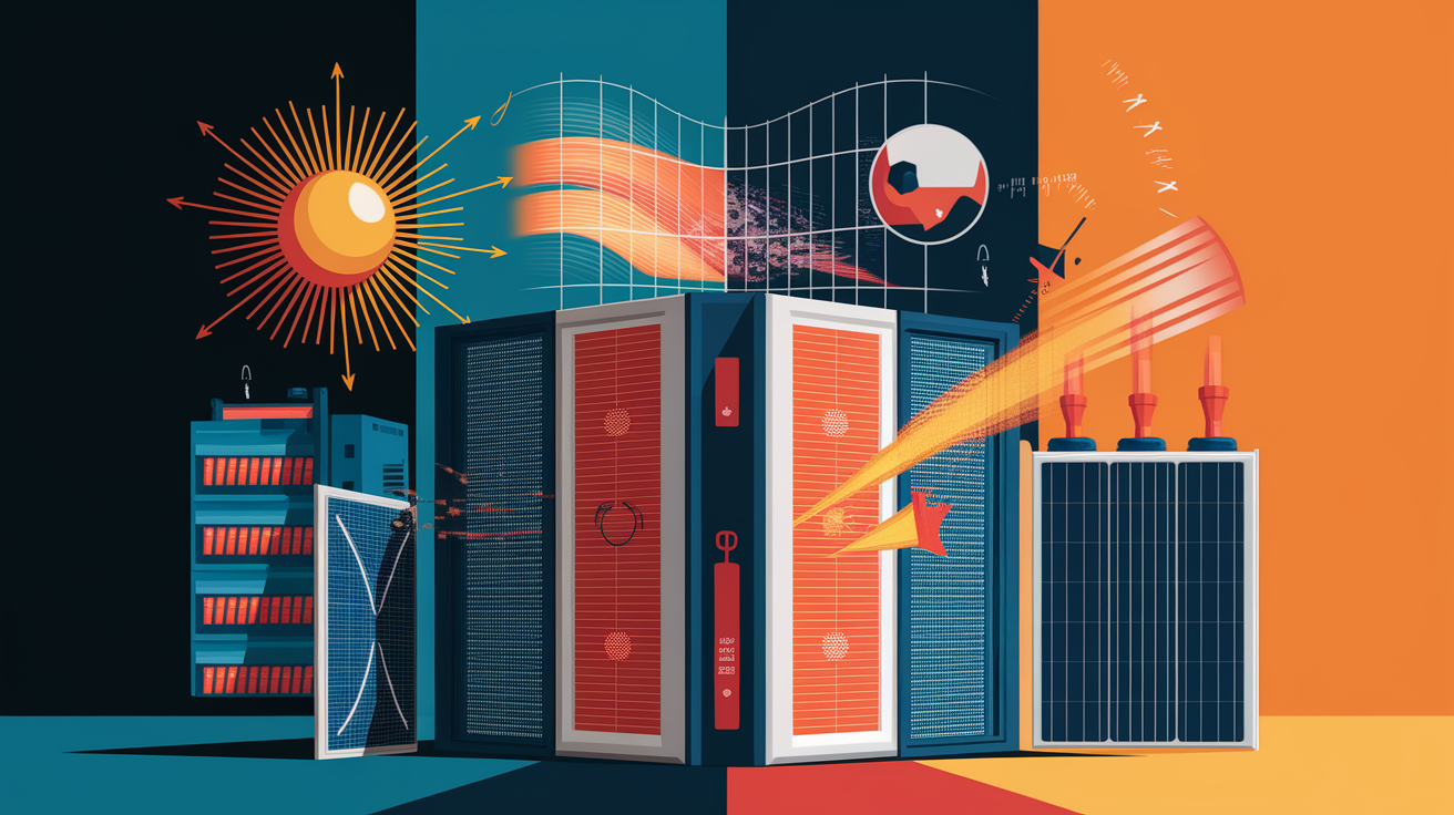 A conceptual illustration representing Impact of Heat on Module Performance. Visualize the main ideas: . Creative but clear representation of the concept. Style: Visual Theme: Clean, modern aesthetic with high contrast and vibrant energy. Emphasize the intersect. high quality, detailed, professional, clean composition, good lighting, sharp focus, well-composed. high quality, professional, detailed, well-composed