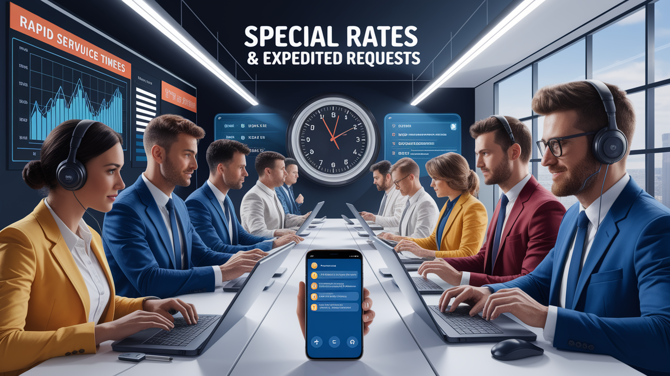 A conceptual illustration representing Special Rates & Expedited Requests. Visualize the main ideas: . Creative but clear representation of the concept. Style: photorealistic. high quality, detailed, professional, clean composition, good lighting, sharp focus, well-composed. high quality, professional, detailed, well-composed