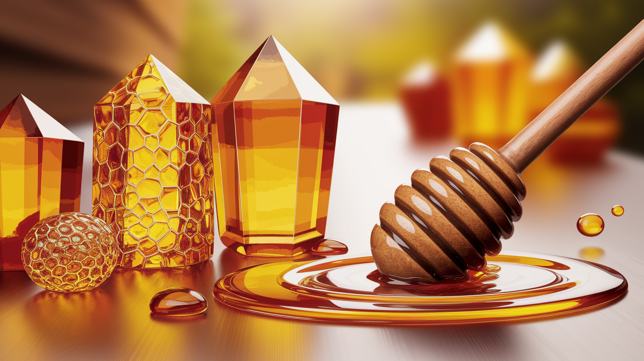 A conceptual illustration representing Texture Variations in Crystallized Honey. Visualize the main ideas: . Creative but clear representation of the concept. Style: photorealistic. high quality, detailed, professional, clean composition, good lighting, sharp focus, well-composed. high quality, professional, detailed, well-composed