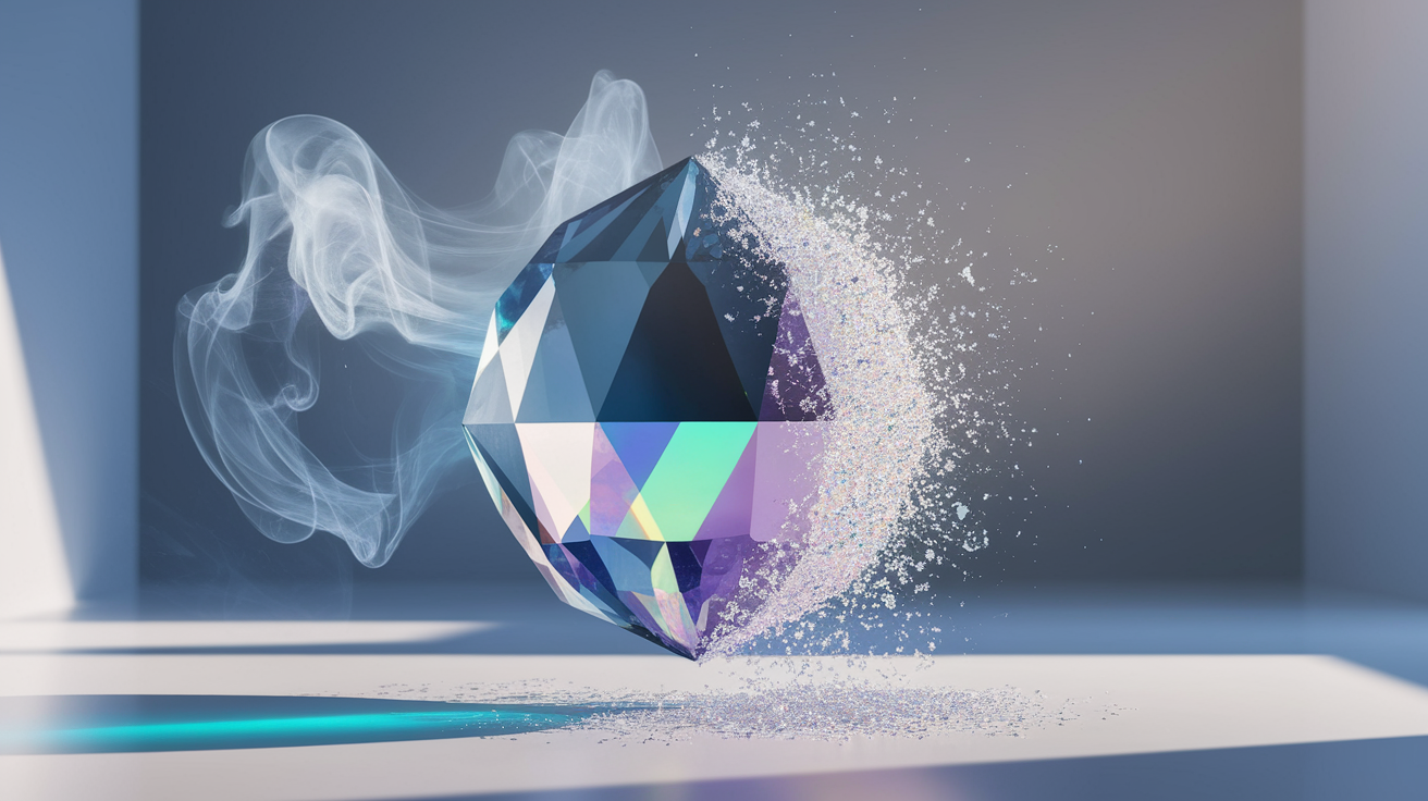 A conceptual illustration representing Reversing and Slowing Crystallization. Visualize the main ideas: . Creative but clear representation of the concept. Style: photorealistic. high quality, detailed, professional, clean composition, good lighting, sharp focus, well-composed. high quality, professional, detailed, well-composed