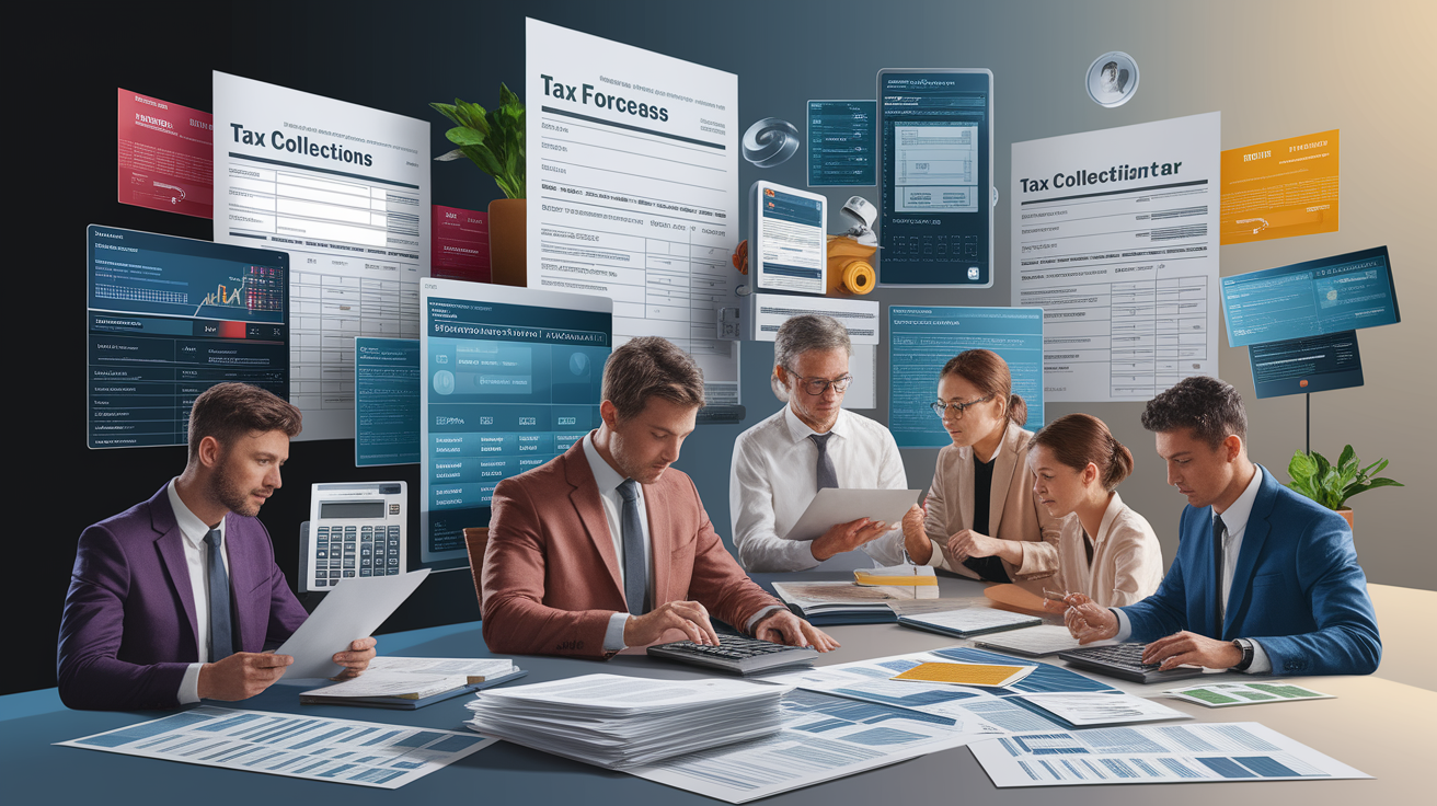 A conceptual illustration representing Navigating Tax Collection and Remittance. Visualize the main ideas: . Creative but clear representation of the concept. Style: photorealistic. high quality, detailed, professional, clean composition, good lighting, sharp focus, well-composed. high quality, professional, detailed, well-composed