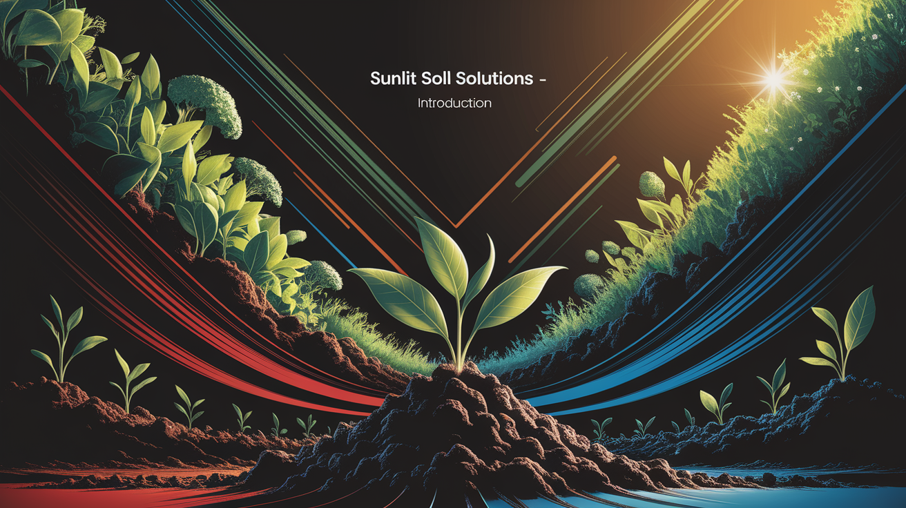 A conceptual illustration representing Sunlit Soil Solutions â€“ Introduction. Visualize the main ideas: . Creative but clear representation of the concept. Style: Visual Theme: Clean, modern aesthetic with high contrast and vibrant energy. Emphasize the intersect. high quality, detailed, professional, clean composition, good lighting, sharp focus, well-composed. high quality, professional, detailed, well-composed
