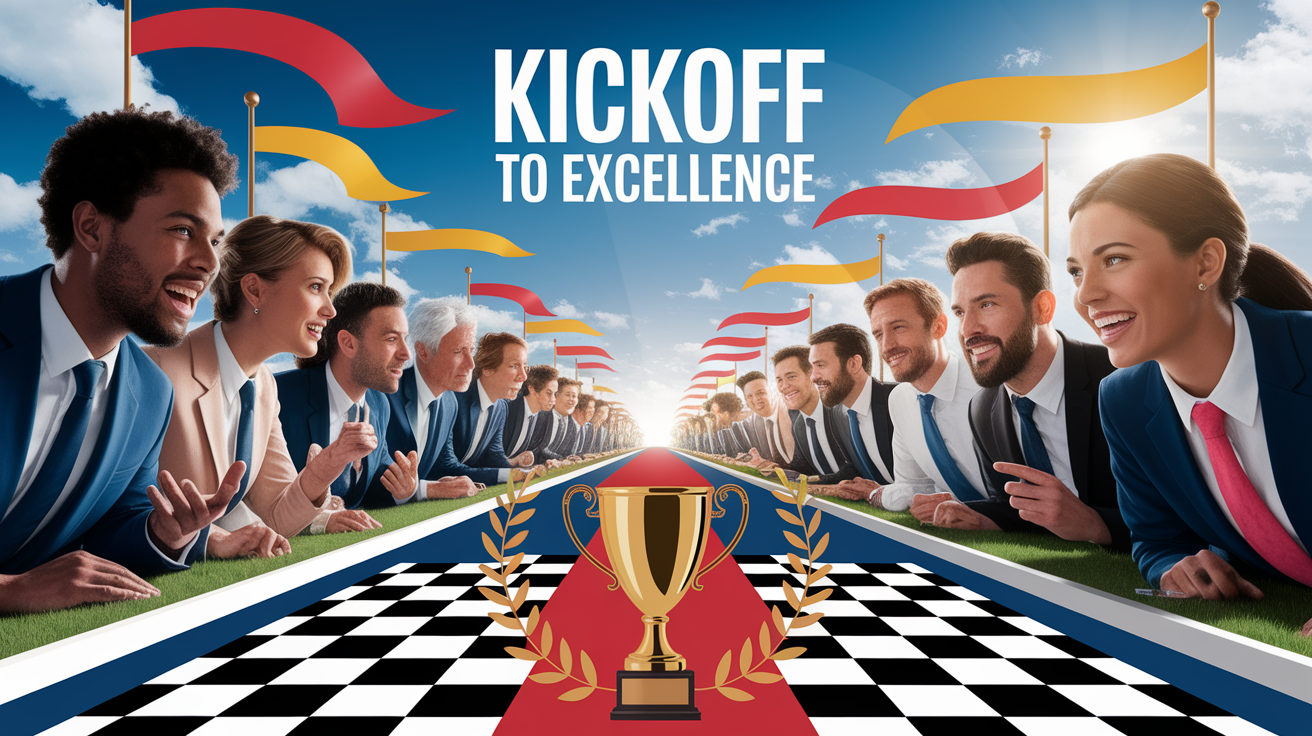 A conceptual illustration representing Kickoff to Excellence. Visualize the main ideas: . Creative but clear representation of the concept. Style: photorealistic. high quality, detailed, professional, clean composition, good lighting, sharp focus, well-composed. high quality, professional, detailed, well-composed
