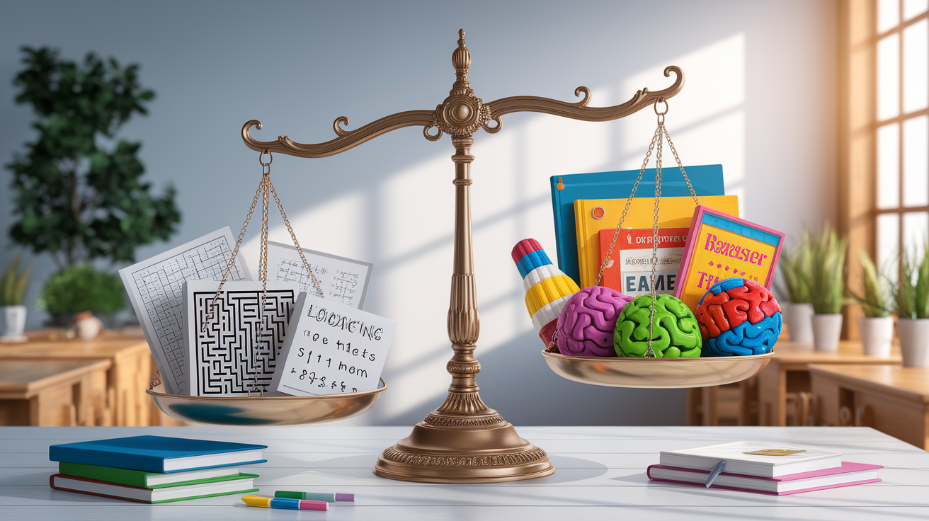 A conceptual illustration representing Balancing Difficulty and Cognitive Demand. Visualize the main ideas: . Creative but clear representation of the concept. Style: photorealistic. high quality, detailed, professional, clean composition, good lighting, sharp focus, well-composed. high quality, professional, detailed, well-composed