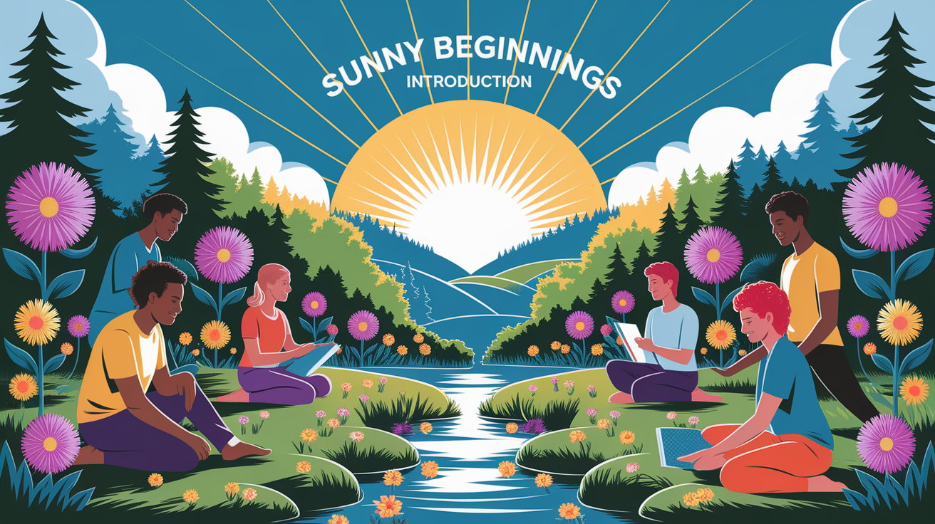 A conceptual illustration representing Sunny Beginnings - Introduction. Visualize the main ideas: . Creative but clear representation of the concept. Style: Visual Theme: Clean, modern aesthetic with high contrast and vibrant energy. Emphasize the intersect. high quality, detailed, professional, clean composition, good lighting, sharp focus, well-composed. high quality, professional, detailed, well-composed