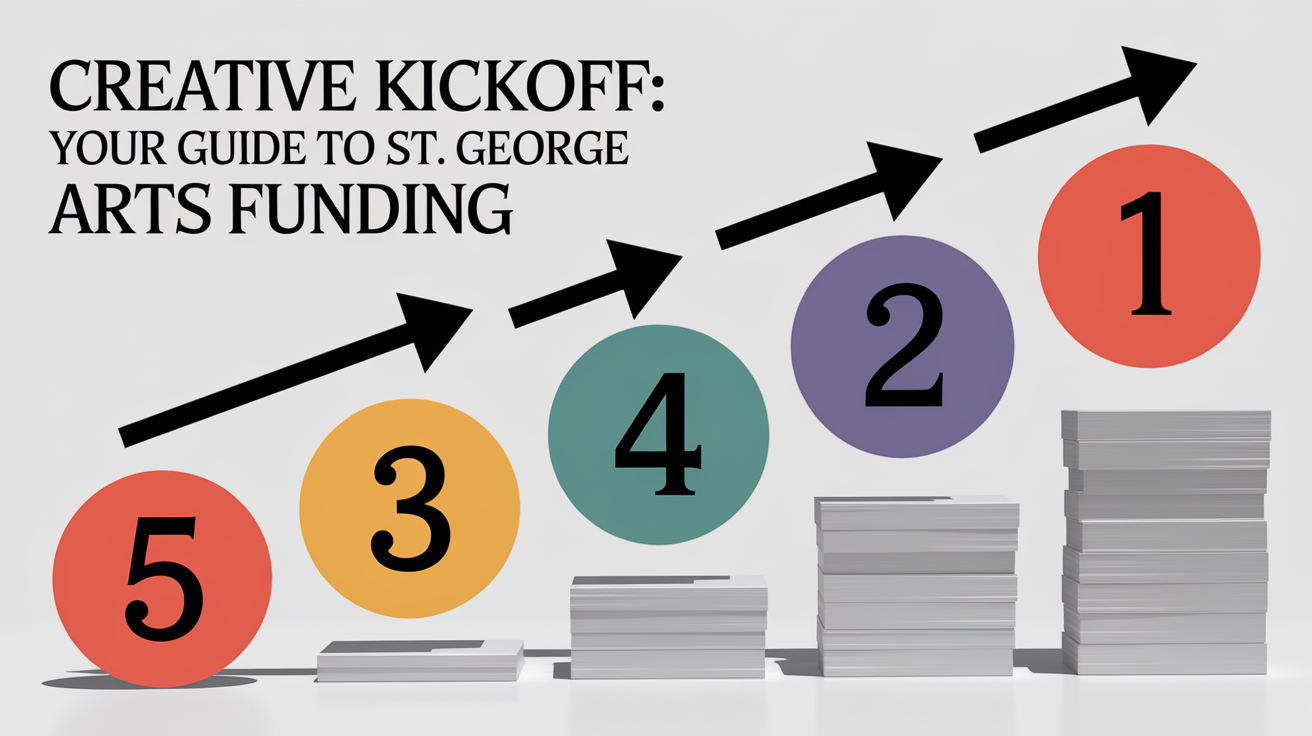 A clear, step-by-step visual illustration showing Creative Kickoff: Your Guide to St. George Arts Funding. Focus on . Include visual elements like arrows, numbered steps, or sequential flow. Professional and instructional style. Style: photorealistic. high quality, detailed, professional, clean composition, good lighting, sharp focus, well-composed. high quality, professional, detailed, well-composed