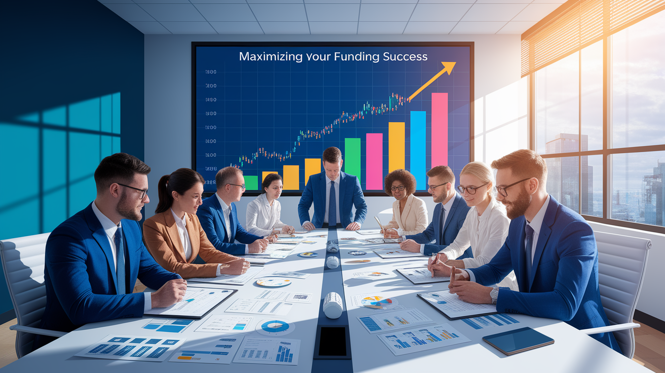 A conceptual illustration representing Maximizing Your Funding Success. Visualize the main ideas: . Creative but clear representation of the concept. Style: photorealistic. high quality, detailed, professional, clean composition, good lighting, sharp focus, well-composed. high quality, professional, detailed, well-composed