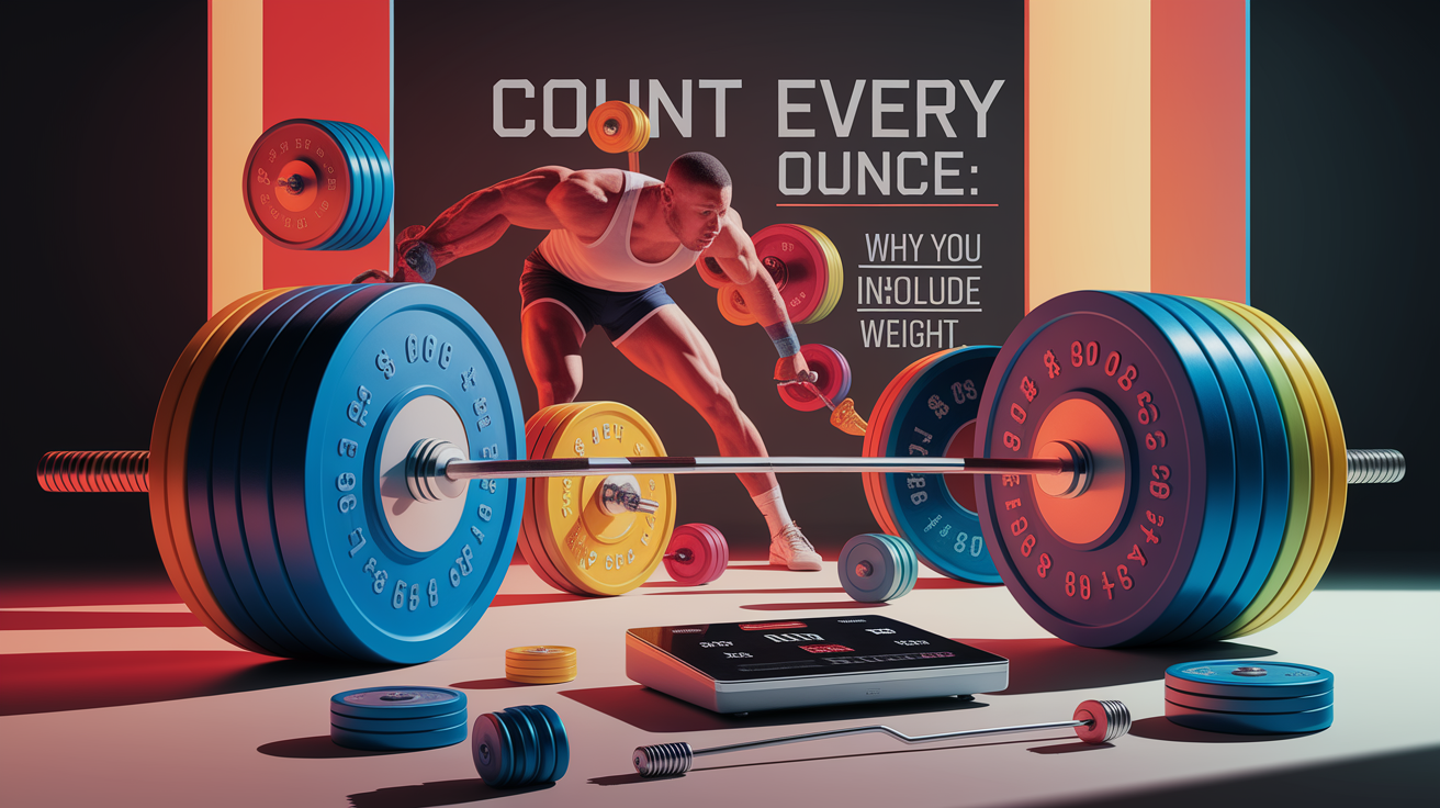 A conceptual illustration representing Count Every Ounce: Why You Must Include the Bar Weight. Visualize the main ideas: . Creative but clear representation of the concept. Style: photorealistic. high quality, detailed, professional, clean composition, good lighting, sharp focus, well-composed. high quality, professional, detailed, well-composed
