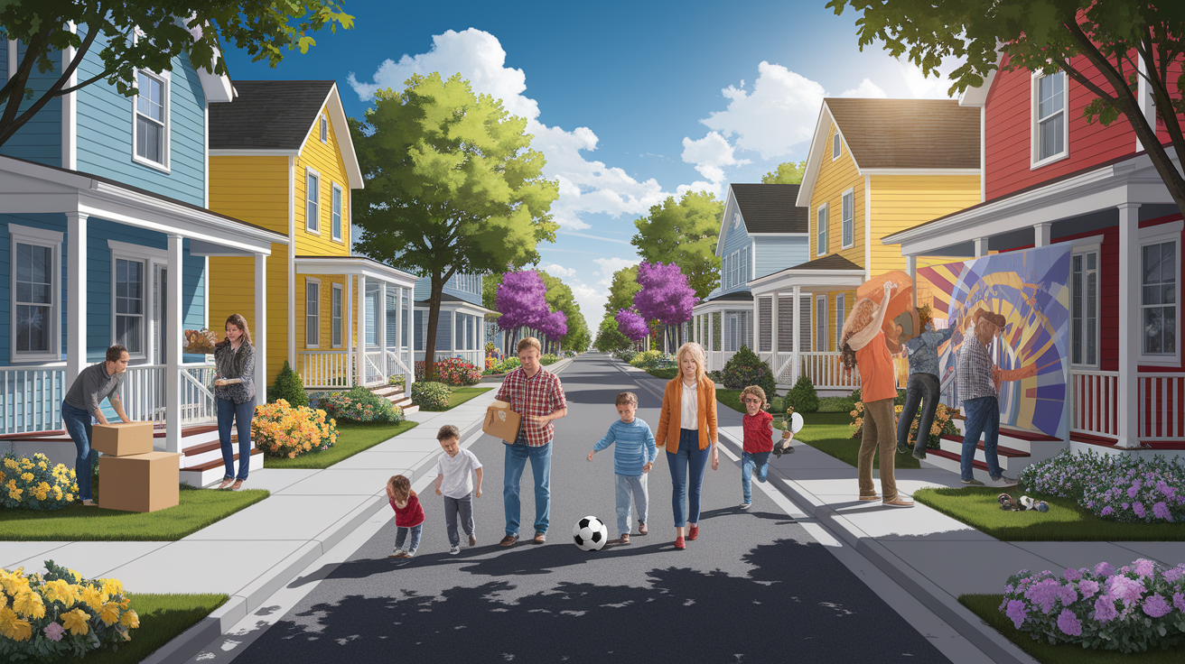 A conceptual illustration representing Getting Started in Your Neighborhood. Visualize the main ideas: . Creative but clear representation of the concept. Style: photorealistic. high quality, detailed, professional, clean composition, good lighting, sharp focus, well-composed. high quality, professional, detailed, well-composed
