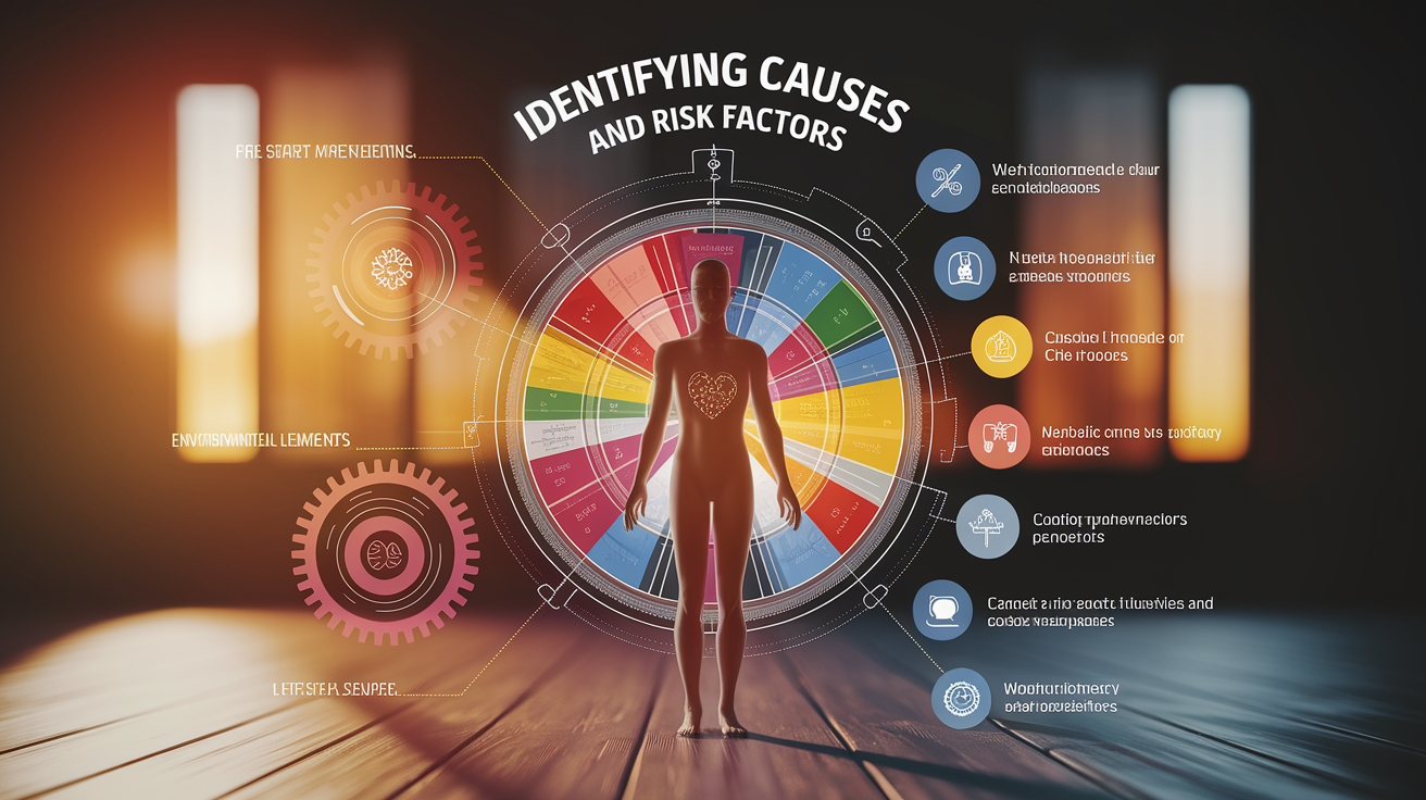 A conceptual illustration representing Identifying Causes and Risk Factors. Visualize the main ideas: . Creative but clear representation of the concept. Style: photorealistic. high quality, detailed, professional, clean composition, good lighting, sharp focus, well-composed. high quality, professional, detailed, well-composed