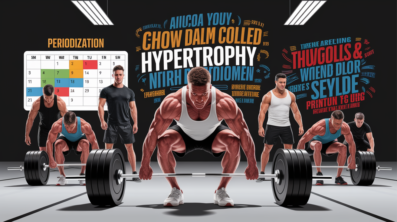 A conceptual illustration representing Understanding Hypertrophy and Periodization. Visualize the main ideas: . Creative but clear representation of the concept. Style: photorealistic. high quality, detailed, professional, clean composition, good lighting, sharp focus, well-composed. high quality, professional, detailed, well-composed