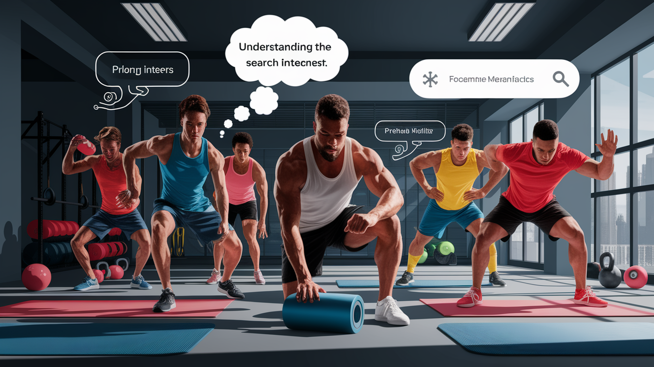 A conceptual illustration representing Understanding the Search Intent Behind "Prehab Mobility for Lifters". Visualize the main ideas: . Creative but clear representation of the concept. Style: photorealistic. high quality, detailed, professional, clean composition, good lighting, sharp focus, well-composed. high quality, professional, detailed, well-composed