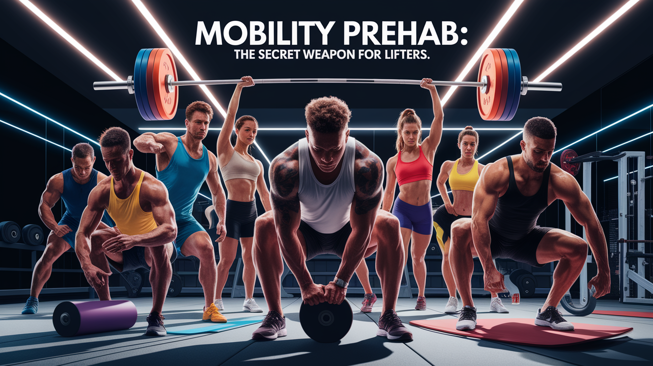 A conceptual illustration representing Mobility Prehab: The Secret Weapon for Lifters. Visualize the main ideas: . Creative but clear representation of the concept. Style: photorealistic. high quality, detailed, professional, clean composition, good lighting, sharp focus, well-composed. high quality, professional, detailed, well-composed