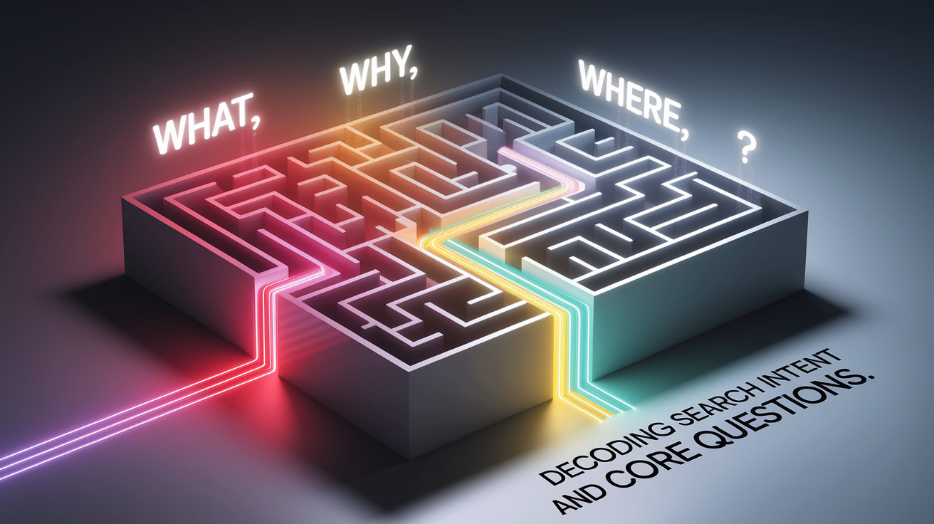 A conceptual illustration representing Decoding Search Intent and Core Questions. Visualize the main ideas: . Creative but clear representation of the concept. Style: photorealistic. high quality, detailed, professional, clean composition, good lighting, sharp focus, well-composed. high quality, professional, detailed, well-composed