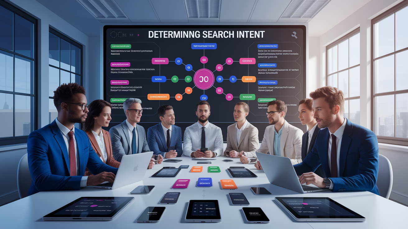 A conceptual illustration representing Determining Search Intent. Visualize the main ideas: . Creative but clear representation of the concept. Style: photorealistic. high quality, detailed, professional, clean composition, good lighting, sharp focus, well-composed. high quality, professional, detailed, well-composed