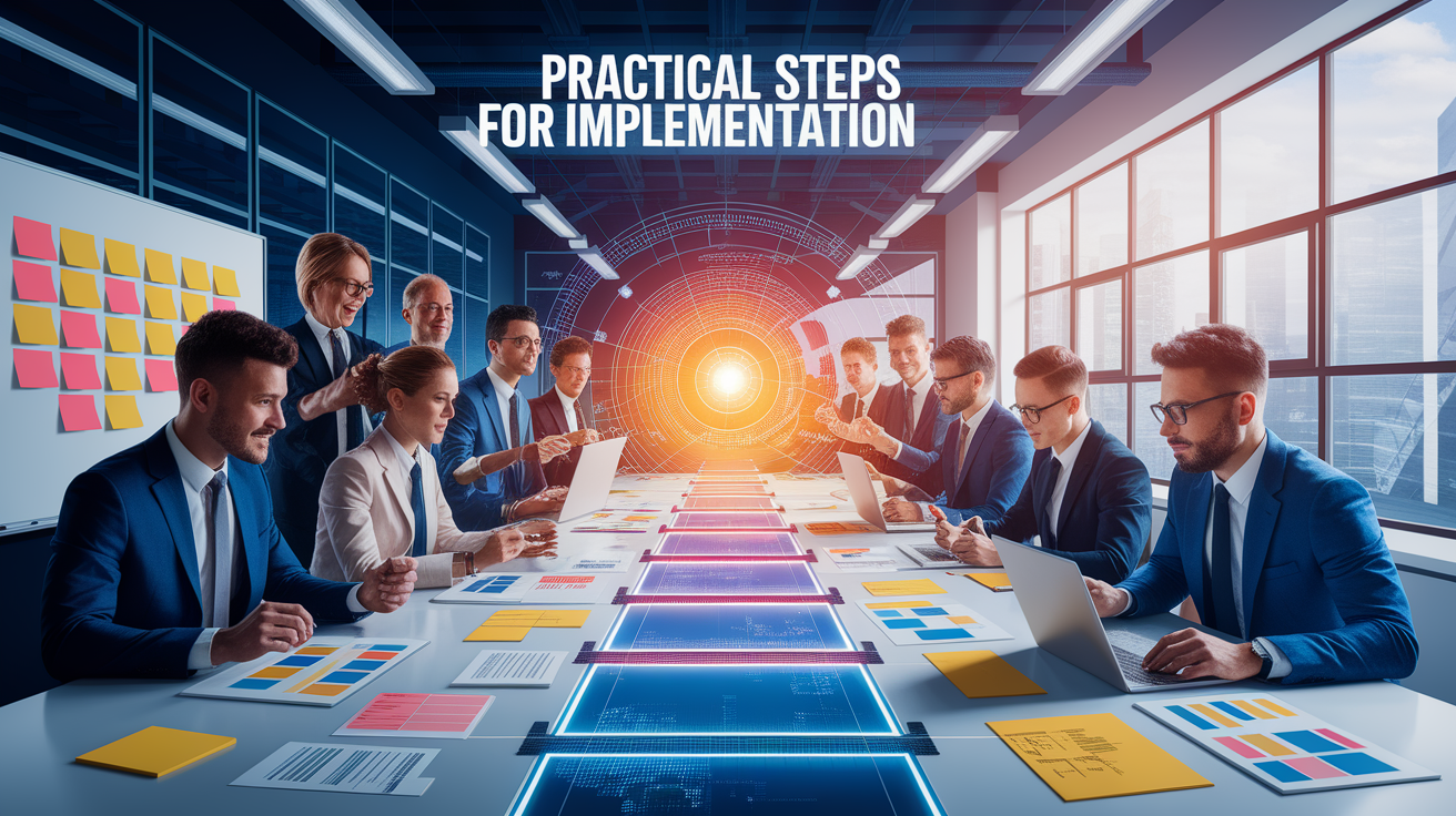 A conceptual illustration representing Practical Steps for Implementation. Visualize the main ideas: . Creative but clear representation of the concept. Style: photorealistic. high quality, detailed, professional, clean composition, good lighting, sharp focus, well-composed. high quality, professional, detailed, well-composed
