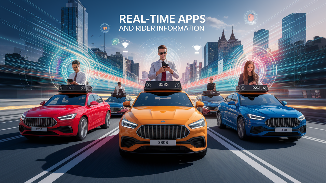 A conceptual illustration representing Real-Time Apps and Rider Information. Visualize the main ideas: . Creative but clear representation of the concept. Style: photorealistic. high quality, detailed, professional, clean composition, good lighting, sharp focus, well-composed. high quality, professional, detailed, well-composed
