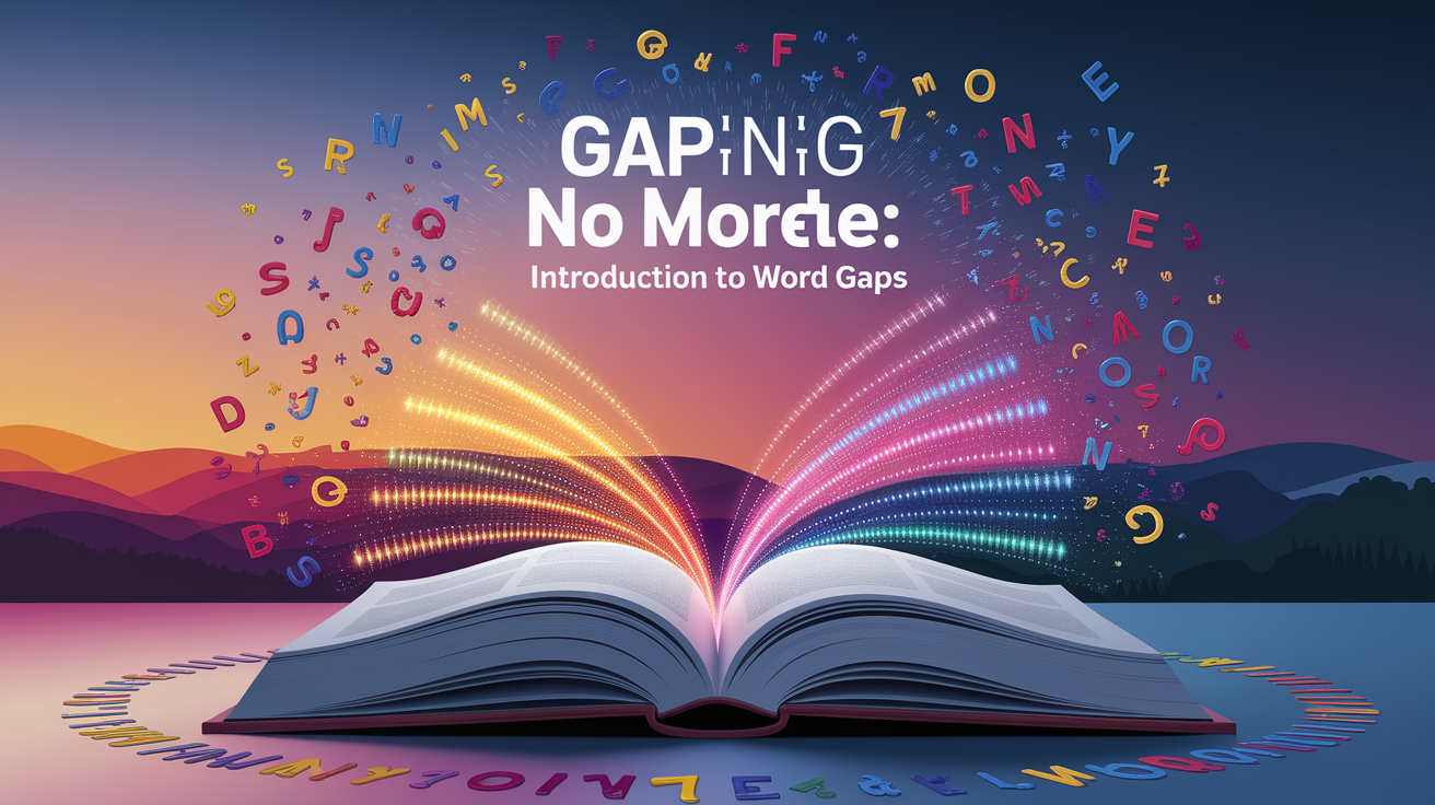 A conceptual illustration representing Gaping No More: Introduction to Word Gaps. Visualize the main ideas: . Creative but clear representation of the concept. Style: photorealistic. high quality, detailed, professional, clean composition, good lighting, sharp focus, well-composed. high quality, professional, detailed, well-composed