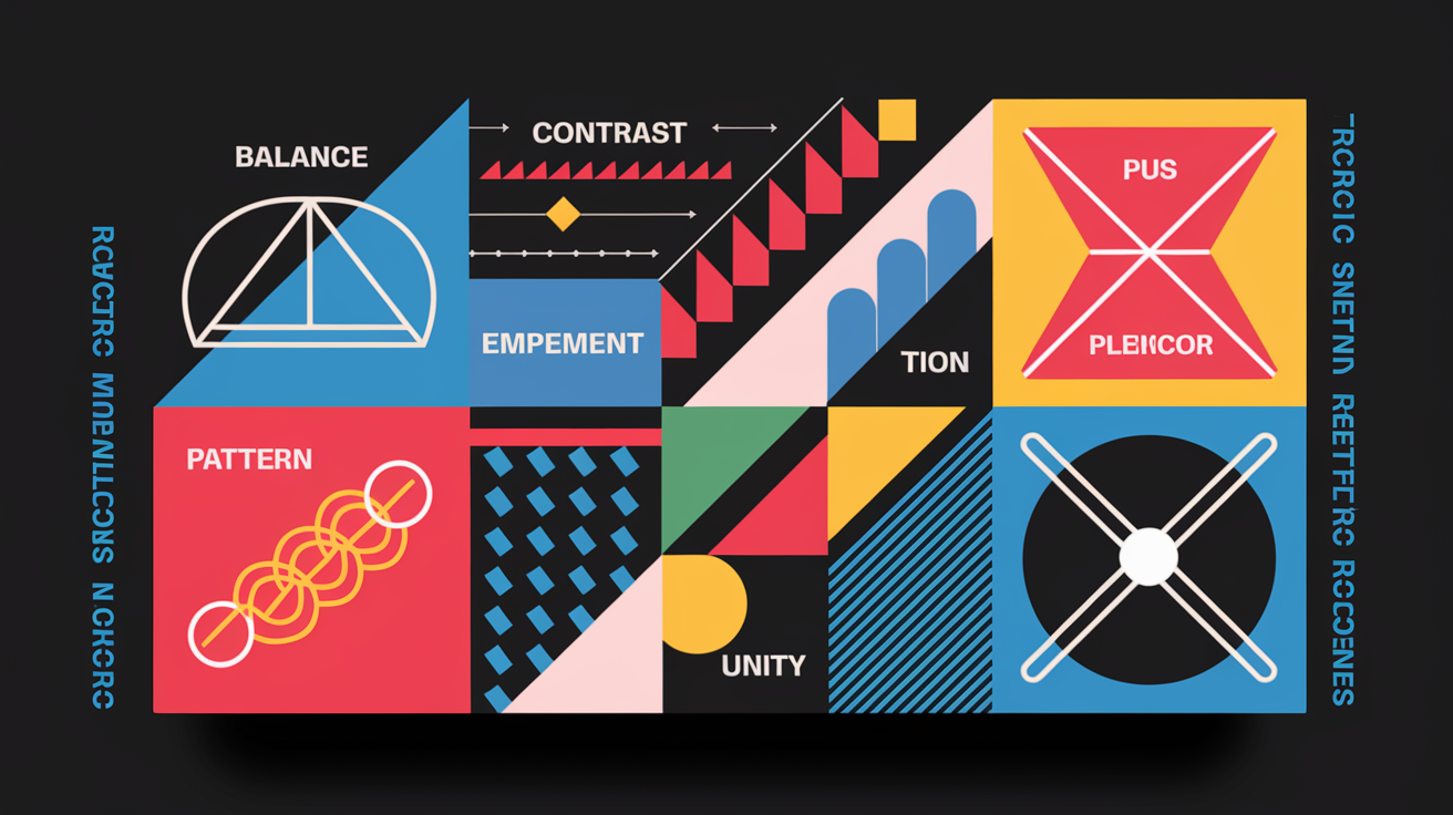 A conceptual illustration representing Core Design Principles. Visualize the main ideas: . Creative but clear representation of the concept. Style: Visual Theme: Clean, modern aesthetic with high contrast and vibrant energy. Emphasize the intersect. high quality, detailed, professional, clean composition, good lighting, sharp focus, well-composed. high quality, professional, detailed, well-composed