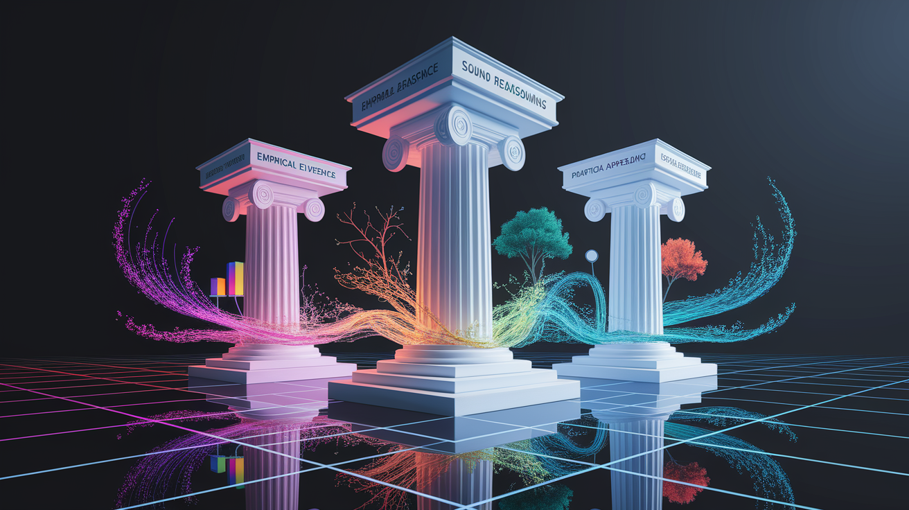 A conceptual illustration representing The Core Principles of Evidence-Based Reasoning. Visualize the main ideas: . Creative but clear representation of the concept. Style: photorealistic. high quality, detailed, professional, clean composition, good lighting, sharp focus, well-composed. high quality, professional, detailed, well-composed