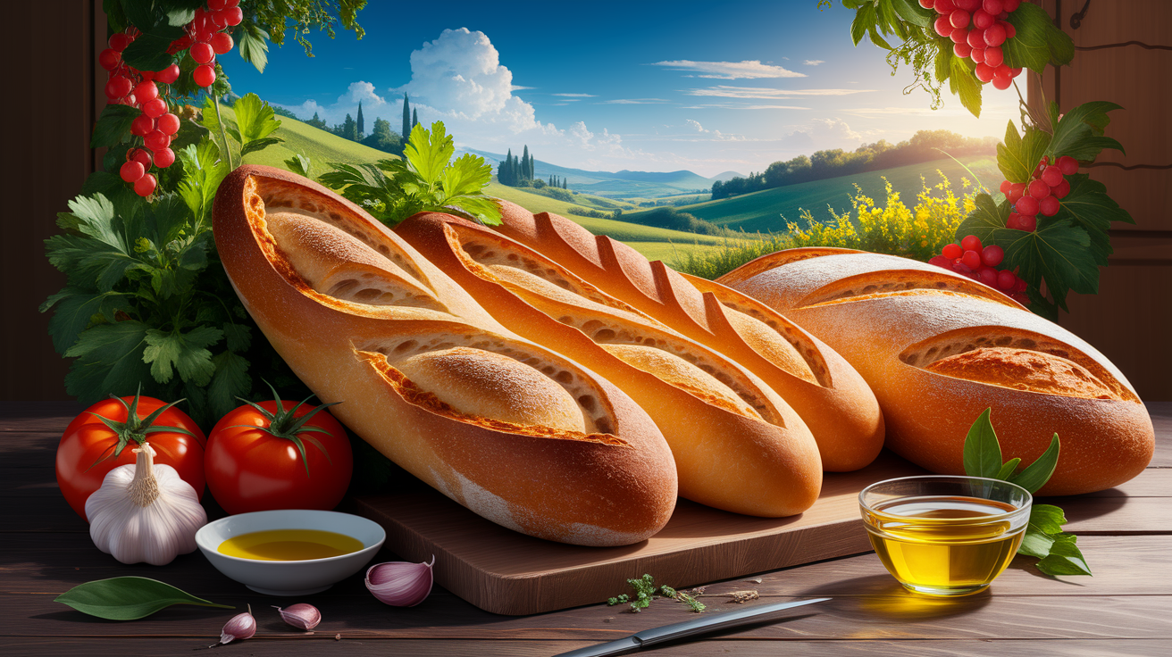 A conceptual illustration representing Italian Agrarian Flavours â€“ Pan di Meino and More. Visualize the main ideas: . Creative but clear representation of the concept. Style: photorealistic. high quality, detailed, professional, clean composition, good lighting, sharp focus, well-composed. high quality, professional, detailed, well-composed