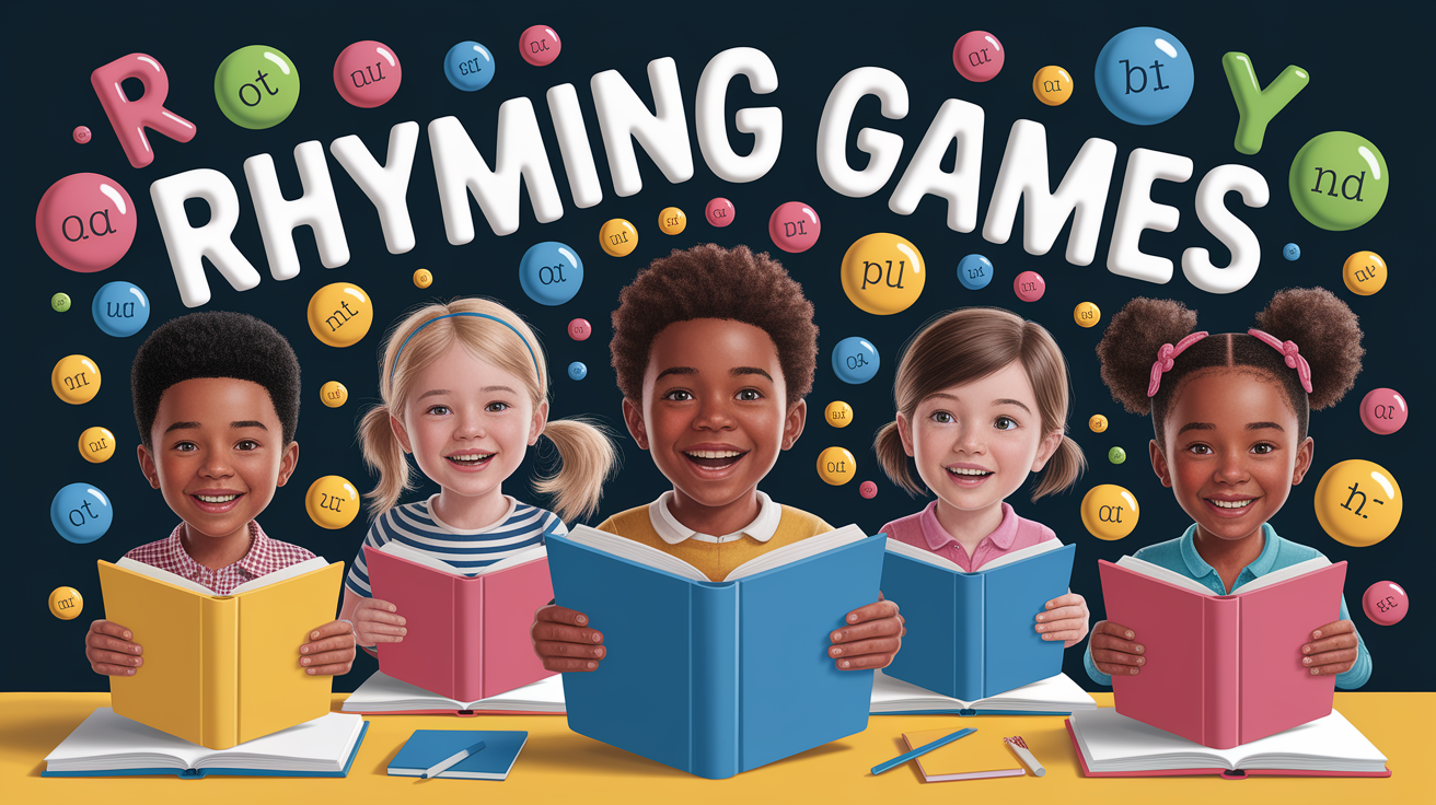 A conceptual illustration representing Rhyming Games. Visualize the main ideas: . Creative but clear representation of the concept. Style: photorealistic. high quality, detailed, professional, clean composition, good lighting, sharp focus, well-composed. high quality, professional, detailed, well-composed