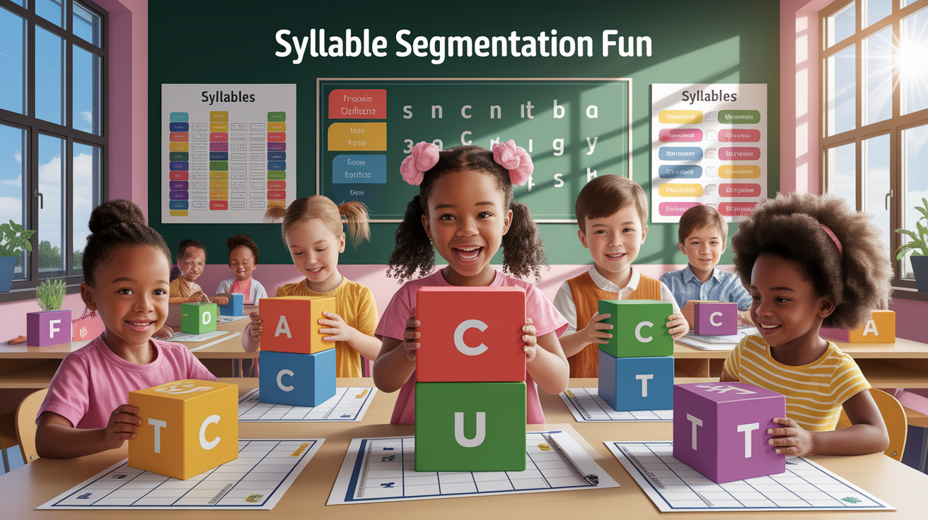 A conceptual illustration representing Syllable Segmentation Fun. Visualize the main ideas: . Creative but clear representation of the concept. Style: photorealistic. high quality, detailed, professional, clean composition, good lighting, sharp focus, well-composed. high quality, professional, detailed, well-composed