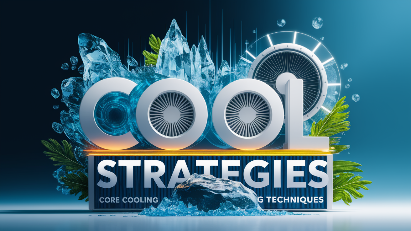 A conceptual illustration representing Cool Strategies: Core Cooling Techniques. Visualize the main ideas: . Creative but clear representation of the concept. Style: Visual Theme: Clean, modern aesthetic with high contrast and vibrant energy. Emphasize the intersect. high quality, detailed, professional, clean composition, good lighting, sharp focus, well-composed. high quality, professional, detailed, well-composed
