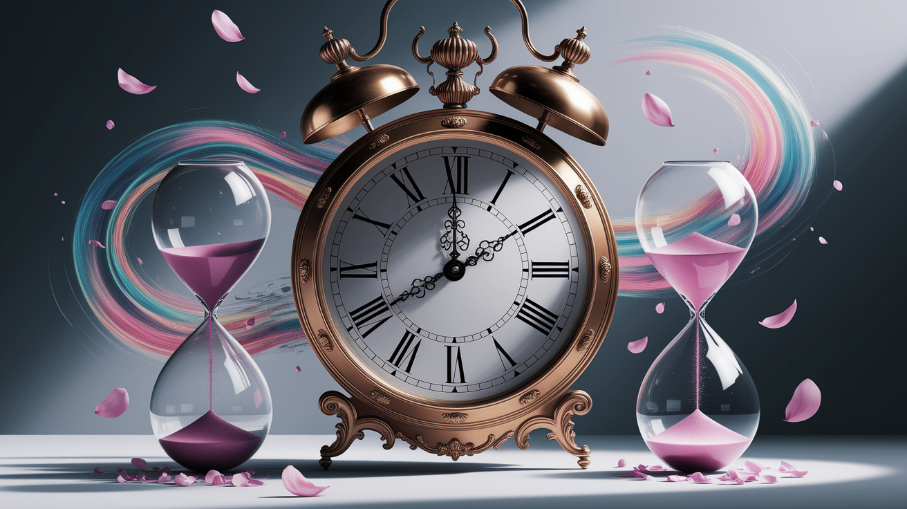 A conceptual illustration representing Slowing Down the Staling Clock. Visualize the main ideas: . Creative but clear representation of the concept. Style: photorealistic. high quality, detailed, professional, clean composition, good lighting, sharp focus, well-composed. high quality, professional, detailed, well-composed