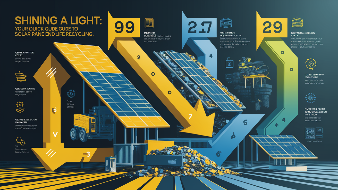 A clear, step-by-step visual illustration showing Shining a Light: Your Quick Guide to Solar Panel End-of-Life Recycling. Focus on . Include visual elements like arrows, numbered steps, or sequential flow. Professional and instructional style. Style: Visual Theme: Clean, modern aesthetic with high contrast and vibrant energy. Emphasize the intersect. high quality, detailed, professional, clean composition, good lighting, sharp focus, well-composed. high quality, professional, detailed, well-composed