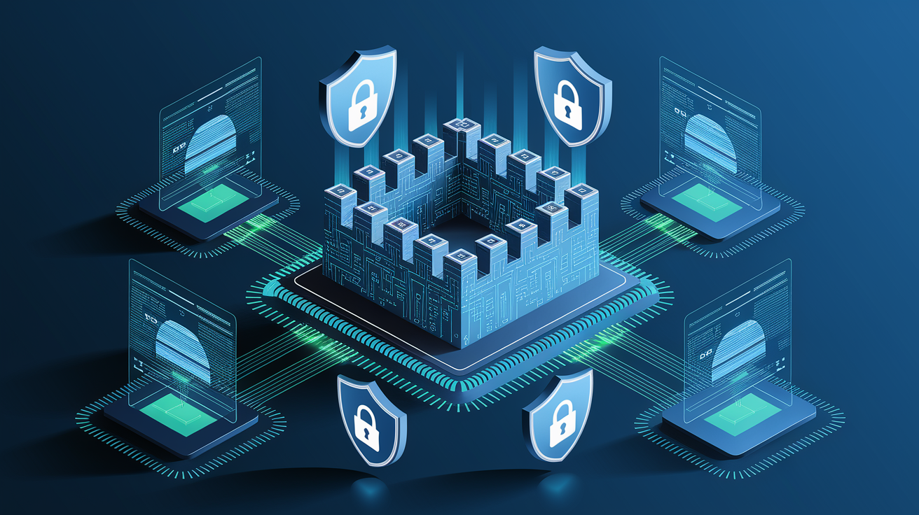 A conceptual illustration representing Establishing a Strong Cybersecurity Foundation. Visualize the main ideas: . Creative but clear representation of the concept. Style: Visual Theme: Clean, modern aesthetic with high contrast and vibrant energy. Emphasize the intersect. high quality, detailed, professional, clean composition, good lighting, sharp focus, well-composed. high quality, professional, detailed, well-composed