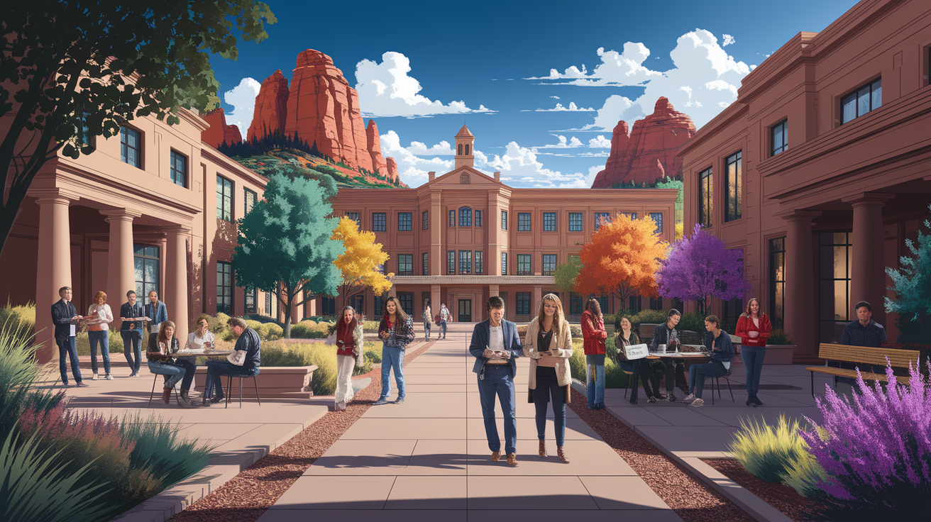 A conceptual illustration representing USU St. George: University-Level Skills Locally. Visualize the main ideas: . Creative but clear representation of the concept. Style: photorealistic. high quality, detailed, professional, clean composition, good lighting, sharp focus, well-composed. high quality, professional, detailed, well-composed